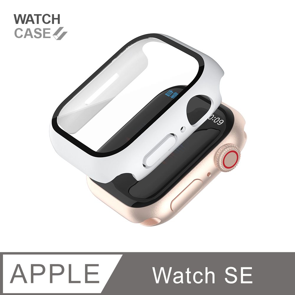  Apple Watch SE 保護殼 簡約輕薄 防撞 防摔 錶殼 鋼化玻璃 二合一 適用蘋果手錶 - 冬日白