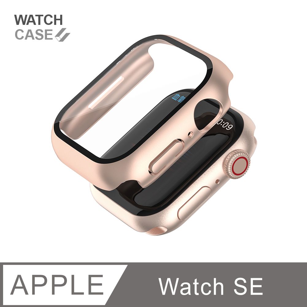  Apple Watch SE 保護殼 簡約輕薄 防撞 防摔 錶殼 鋼化玻璃 二合一 適用蘋果手錶 - 玫瑰金