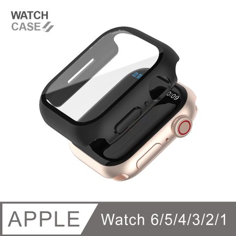 Apple Watch 6/5/4/3/2/1 保護殼 簡約輕薄 防撞 防摔 錶殼 鋼化玻璃 二合一 適用蘋果手錶 - 暗夜黑鋼化玻璃+邊框全包覆，絕佳防護