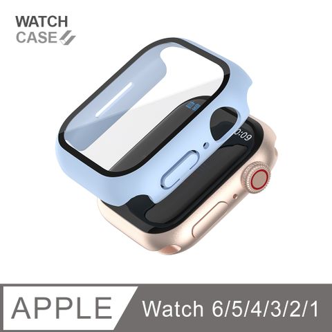 Apple Watch 6/5/4/3/2/1 保護殼 簡約輕薄 防撞 防摔 錶殼 鋼化玻璃 二合一 適用蘋果手錶 - 晴空藍鋼化玻璃+邊框全包覆，絕佳防護