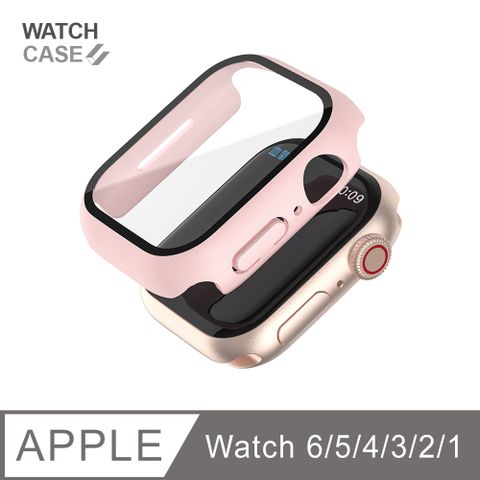 Apple Watch 6/5/4/3/2/1 保護殼 簡約輕薄 防撞 防摔 錶殼 鋼化玻璃 二合一 適用蘋果手錶 - 櫻花粉鋼化玻璃+邊框全包覆，絕佳防護