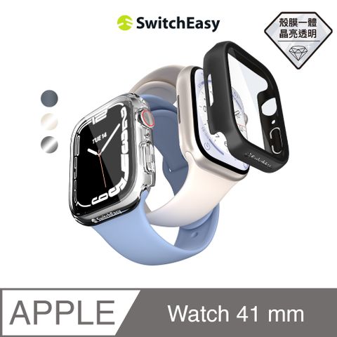 魚骨牌 SwitchEasyHybrid 鋼化玻璃手錶殼Apple Watch 9/8/7,41mm 午夜黑