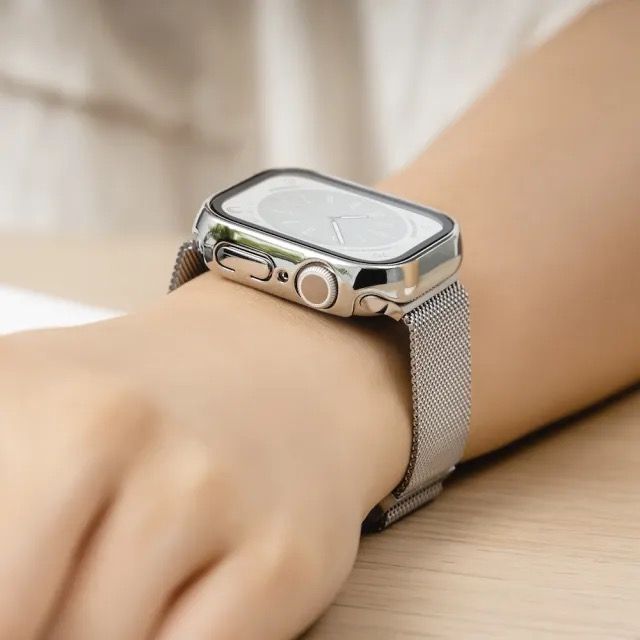 SwitchEasy 魚骨牌 Apple Watch 9/8/7 41mm Hybrid 鋼化玻璃手錶殼,銀色