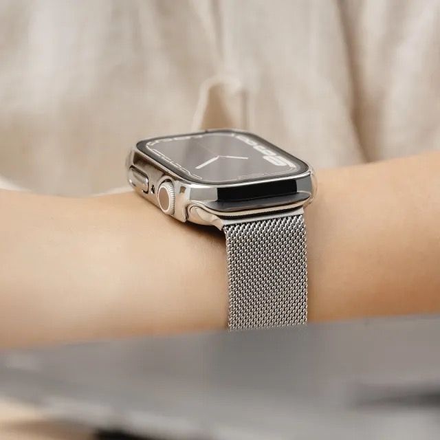 SwitchEasy 魚骨牌 Apple Watch 9/8/7 41mm Hybrid 鋼化玻璃手錶殼,銀色