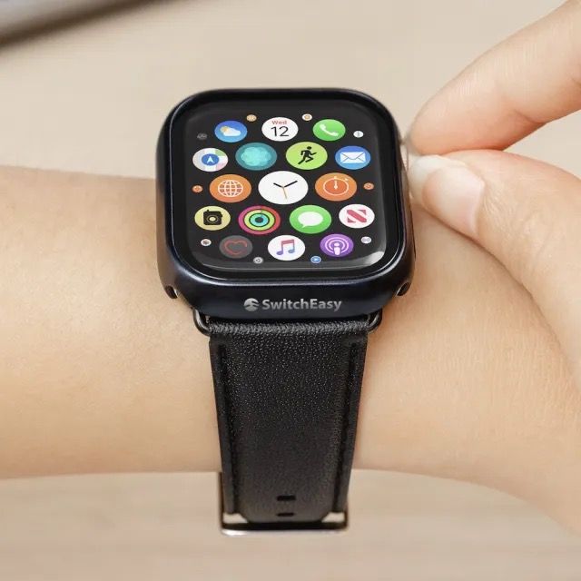 SwitchEasy 魚骨牌 Apple Watch 9/8/7 41mm Hybrid 鋼化玻璃手錶殼,銀色