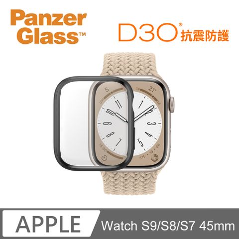 PanzerGlass Apple Watch S9 / S8 / S7 45mm 全方位D3O抗震防護高透鋼化漾玻保護殼-黑