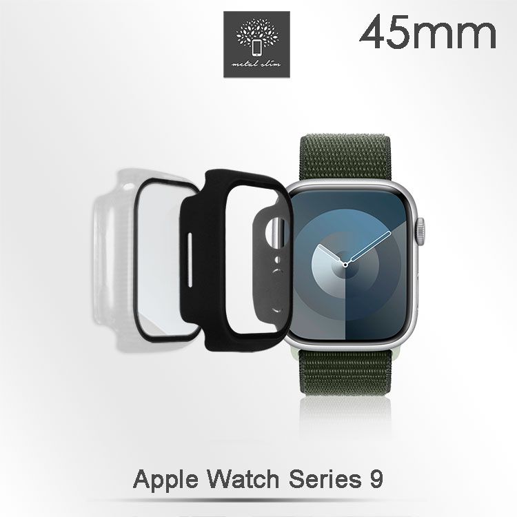 Metal-Slim Apple Watch Series 9 45mm 鋼化玻璃+PC 雙料全包覆防摔保護殼