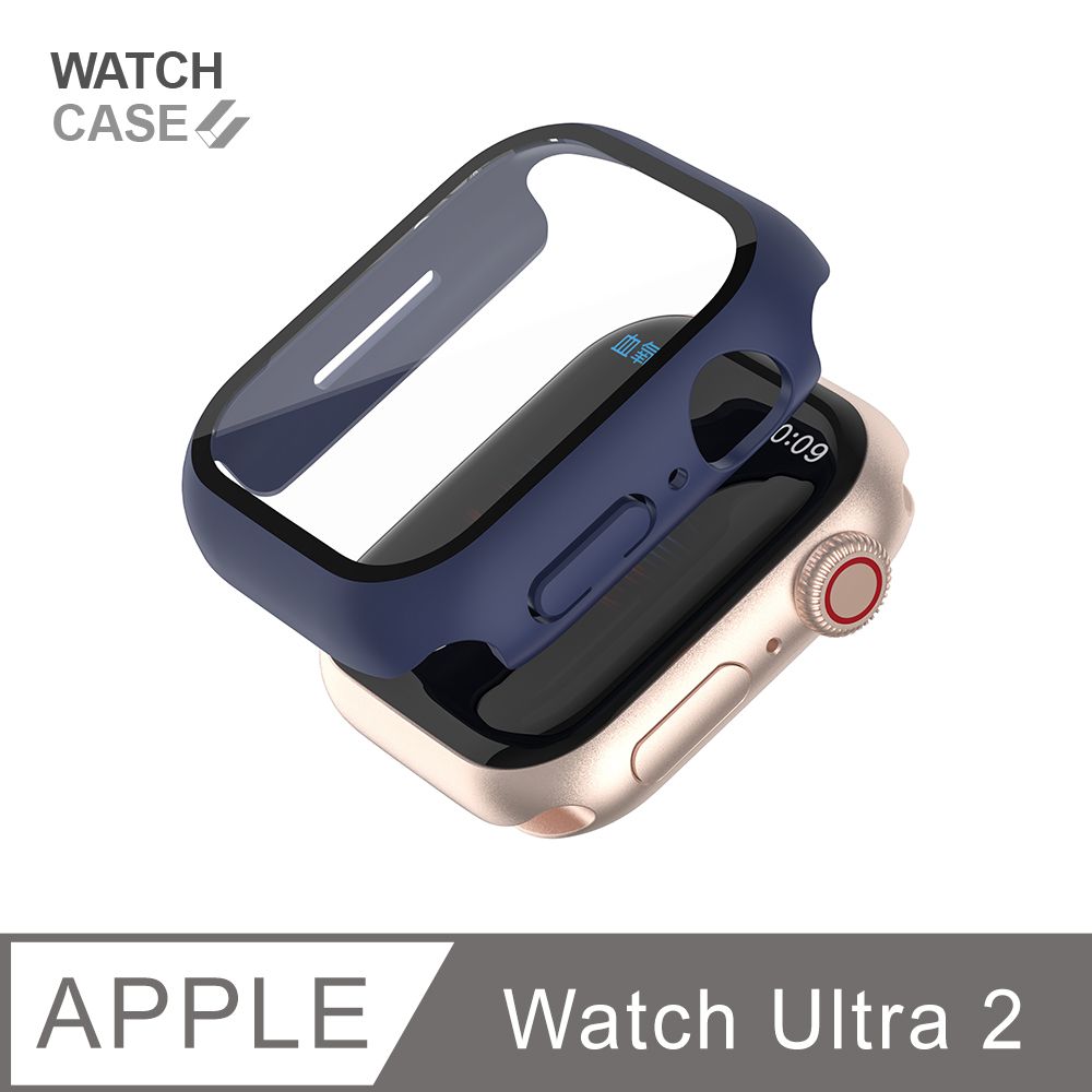  Apple Watch Ultra 2 保護殼 簡約輕薄 防撞防摔 錶殼 鋼化玻璃二合一 適用蘋果手錶 -午夜藍