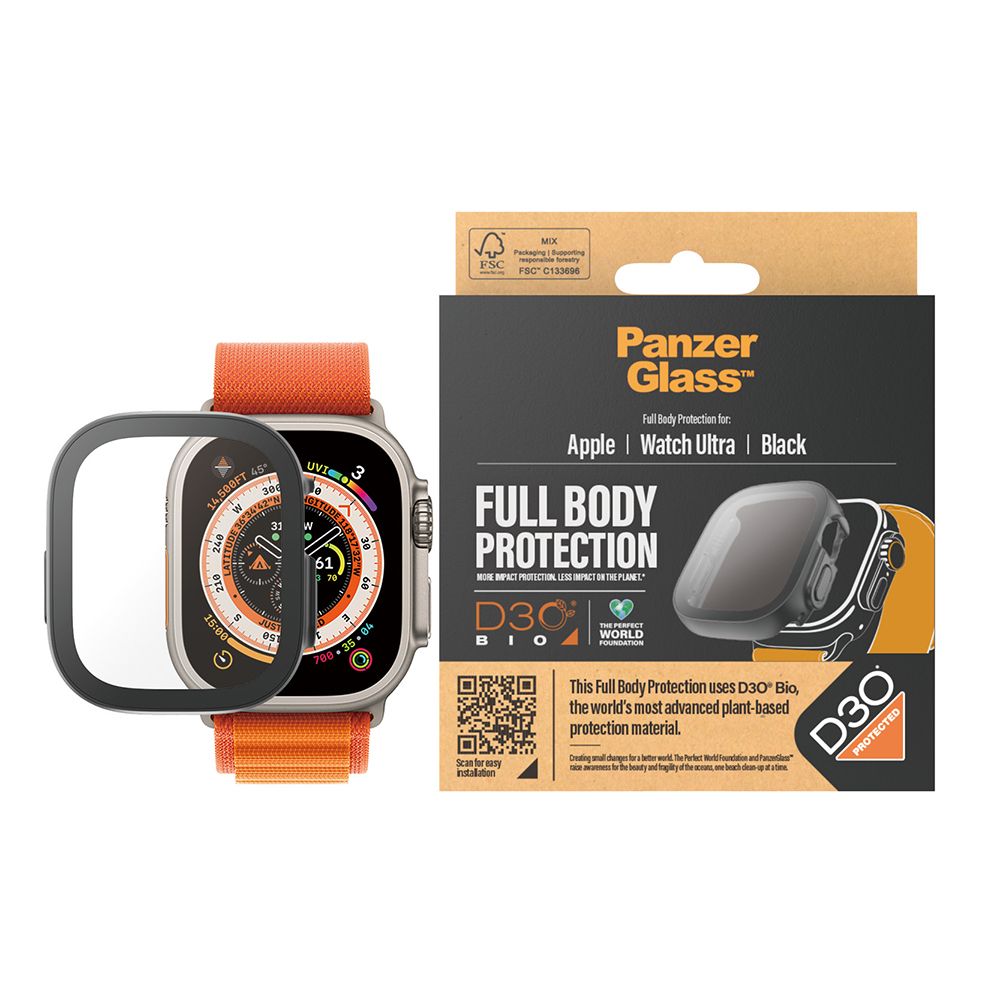 PanzerGlass  Apple Watch Ultra 49mm 全方位D3O抗震防護高透鋼化漾玻保護殼-黑