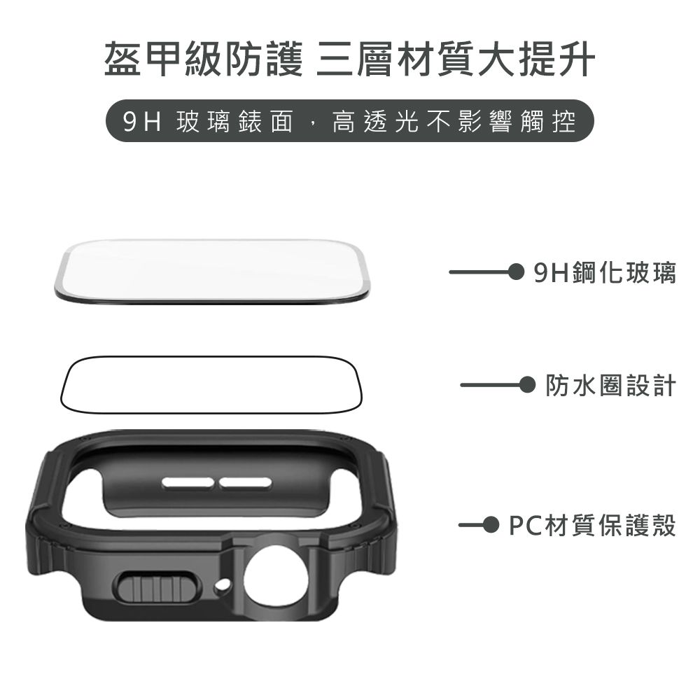 RedMoon APPLE Watch Series Ultra 2 / Ultra 49mm 衝鋒盔甲錶殼 9H鋼化玻璃+PC全包覆雙料防摔保護殼