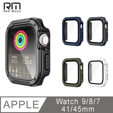 RedMoon APPLE Watch Series 9/8/7 衝鋒盔甲錶殼 9H鋼化玻璃+PC全包覆雙料防摔保護殼 41/45mm