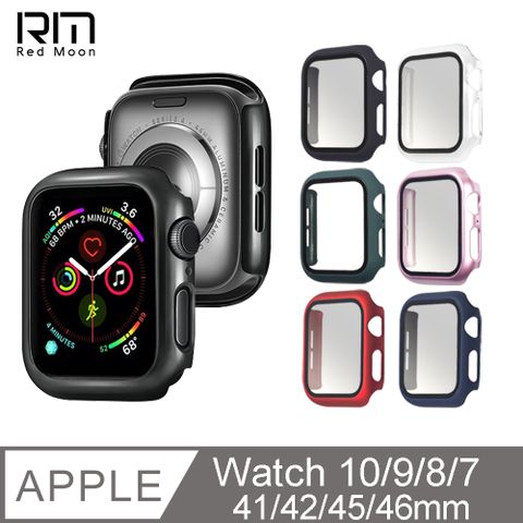 RedMoon APPLE Watch Series 10/9/8/7 9H鋼化玻璃+PC全包覆雙料防摔保護殼 41/42/45/46mm