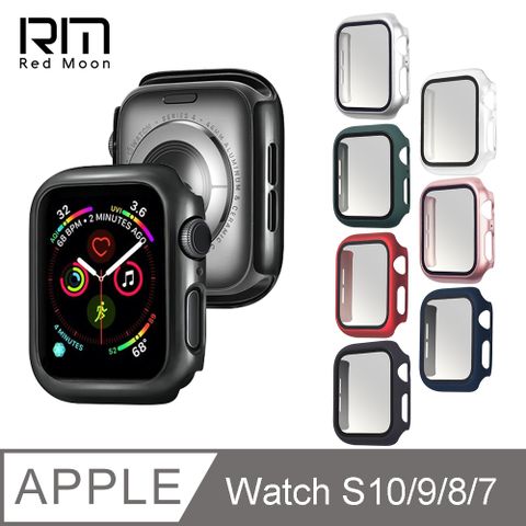 RedMoon APPLE Watch Series 10/9/8/7 9H鋼化玻璃+PC全包覆雙料防摔保護殼 41/42/45/46mm