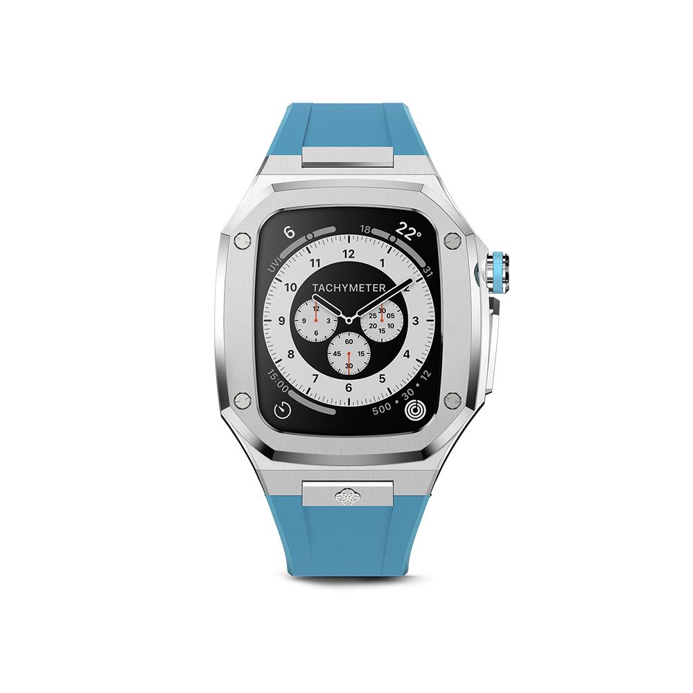 Golden Concept】APPLE WATCH 45mm 藍色橡膠錶帶銀色不銹鋼錶框WC