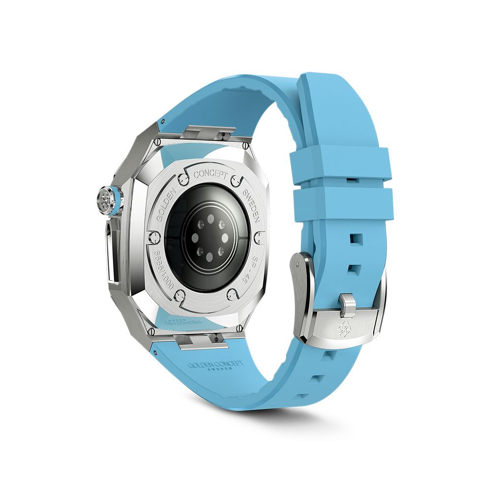 Golden Concept】APPLE WATCH 45mm 藍色橡膠錶帶銀色不銹鋼錶框WC