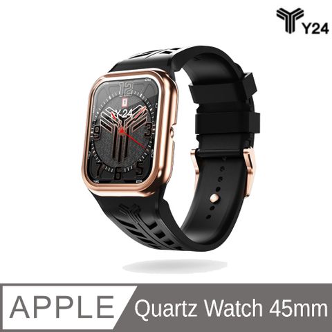 ◤送5% P幣，再送行動電源10000mAh+原廠紙袋◢【Y24】Quartz Watch 45mm 石英錶芯手錶 (錶芯+錶帶) 黑/玫瑰金 QW-45-RG-BK
