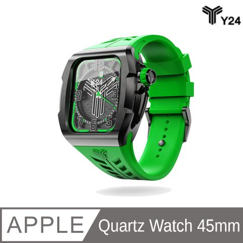 ◤送5% P幣，再送原廠多彩矽膠錶帶(市價$1500)+行動電源10000mAh+原廠紙袋◢【Y24】Quartz Watch 45mm 石英錶芯手錶 (錶芯+錶帶+錶殼) 綠/黑 QWC-45-BK-GR