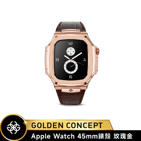 Golden Concept Apple Watch 45mm 棕皮革錶帶 玫瑰金錶框 WC-ROL45-RG-BR