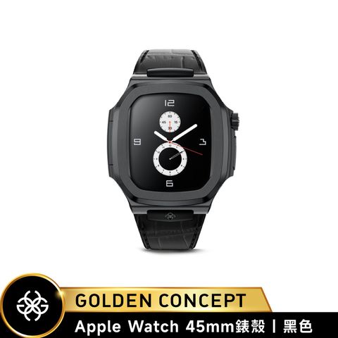 Golden Concept Apple Watch 45mm 黑皮革錶帶 黑錶框 WC-ROL45-BK-BK