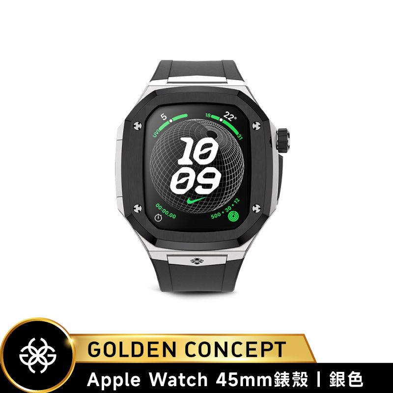 Golden Concept Apple Watch 45mm 黑橡膠錶帶 銀錶框 WC-SPIII45-SL-BK