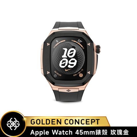 ◤送原廠紙袋◢【Golden Concept】Apple Watch 45mm 黑橡膠錶帶 玫瑰金錶框 WC-SPIII45-RG-BK