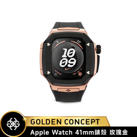 ◤送原廠紙袋◢【Golden Concept】Apple Watch 41mm 黑橡膠錶帶 玫瑰金錶框 WC-SPIII41-RG-BK
