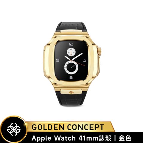 ◤送原廠紙袋◢【Golden Concept】Apple Watch 41mm 黑皮革錶帶 金錶框 WC-ROL41-G