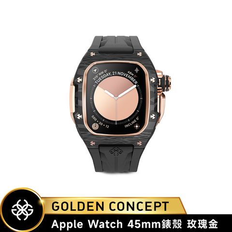◤送原廠紙袋◢【Golden Concept】Apple Watch 45mm 黑橡膠錶帶 玫瑰金錶框 WC-RSCIII45-BK-RGC