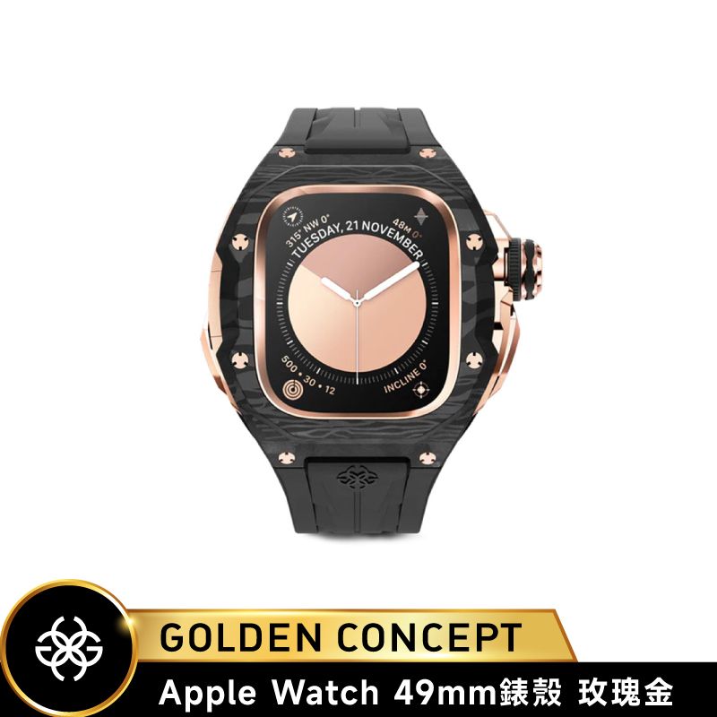 Golden Concept Apple Watch 49mm 黑橡膠錶帶 玫瑰金錶框 WC-RSCIII49-BK-RGC