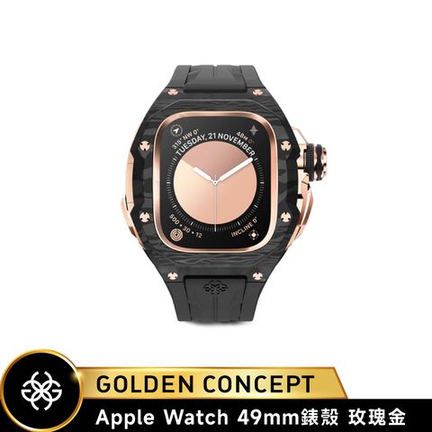 ◤送原廠紙袋◢【Golden Concept】Apple Watch 49mm 黑橡膠錶帶 玫瑰金錶框 WC-RSCIII49-BK-RGC