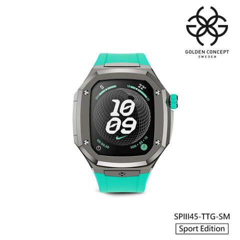 奢華與科技融為一體【Golden Concept】APPLE WATCH 45mm 薄荷綠橡膠錶帶 鈦灰色不鏽鋼錶框 WC-SPIII45-TTG-SM