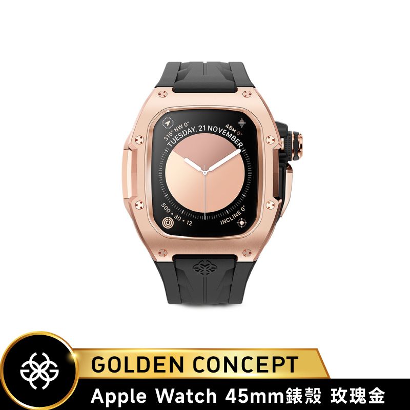 Golden Concept Apple Watch 45mm 黑橡膠錶帶 玫瑰金錶框 WC-RSTIII45-BK-RG