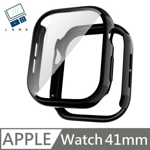 手錶邊框保護殼 內附9H鋼化玻璃貼 殼膜一體式錶框 適用 Apple Watch 41mm - 黑色