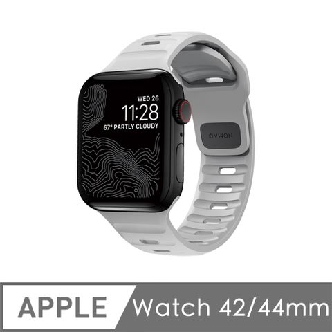美國NOMAD Apple Watch專用運動風FKM橡膠錶帶-49/45/44/42mm-月球灰Apple Watch 1-9代 &amp; SE &amp; Ultra 適用