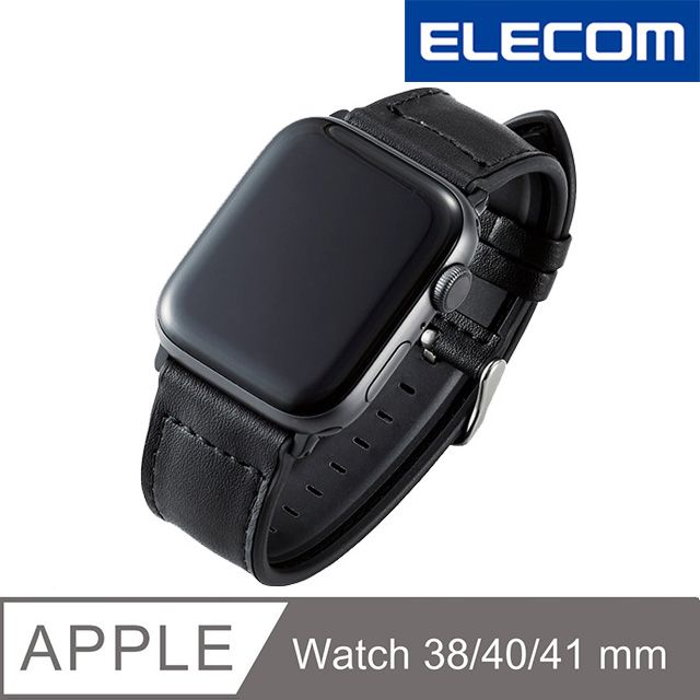 ELECOM Apple Watch 40/38mm純素皮革錶帶-黑- PChome 24h購物