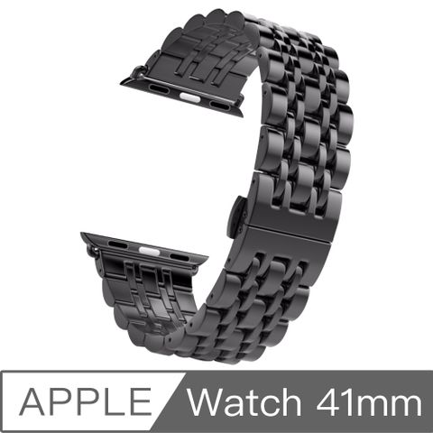 Apple 蘋果 Series 全系列! 7代也通用 Watch 不鏽鋼七珠蝶扣錶帶-贈拆錶器(黑-41mm)