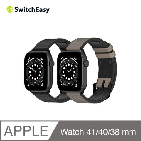 SwitchEasy 魚骨牌 Apple Watch 9/8/7 41/40/38mm Hybrid 矽膠真皮錶帶,黑色