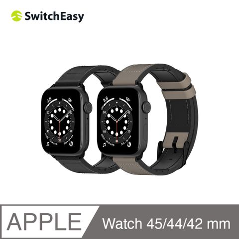 魚骨牌 SwitchEasyApple Watch Ultra/9/8/7Hybrid 矽膠真皮錶帶 49/45/44/42 mm, 黑色