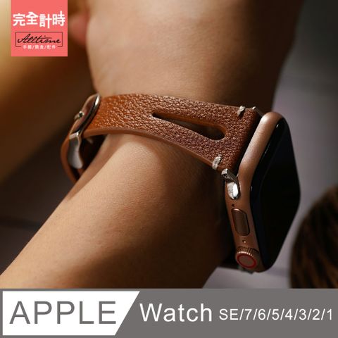 ALL TIME 完全計時 錶帶館復古仙質V款真皮錶帶 Apple watch通用錶帶【全系列】