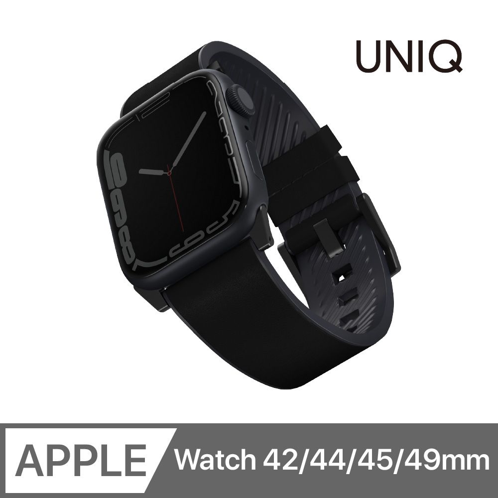 UNIQ  Straden Apple Watch 防潑水皮革矽膠錶帶 42/44/45/49mm 共用款 黑色