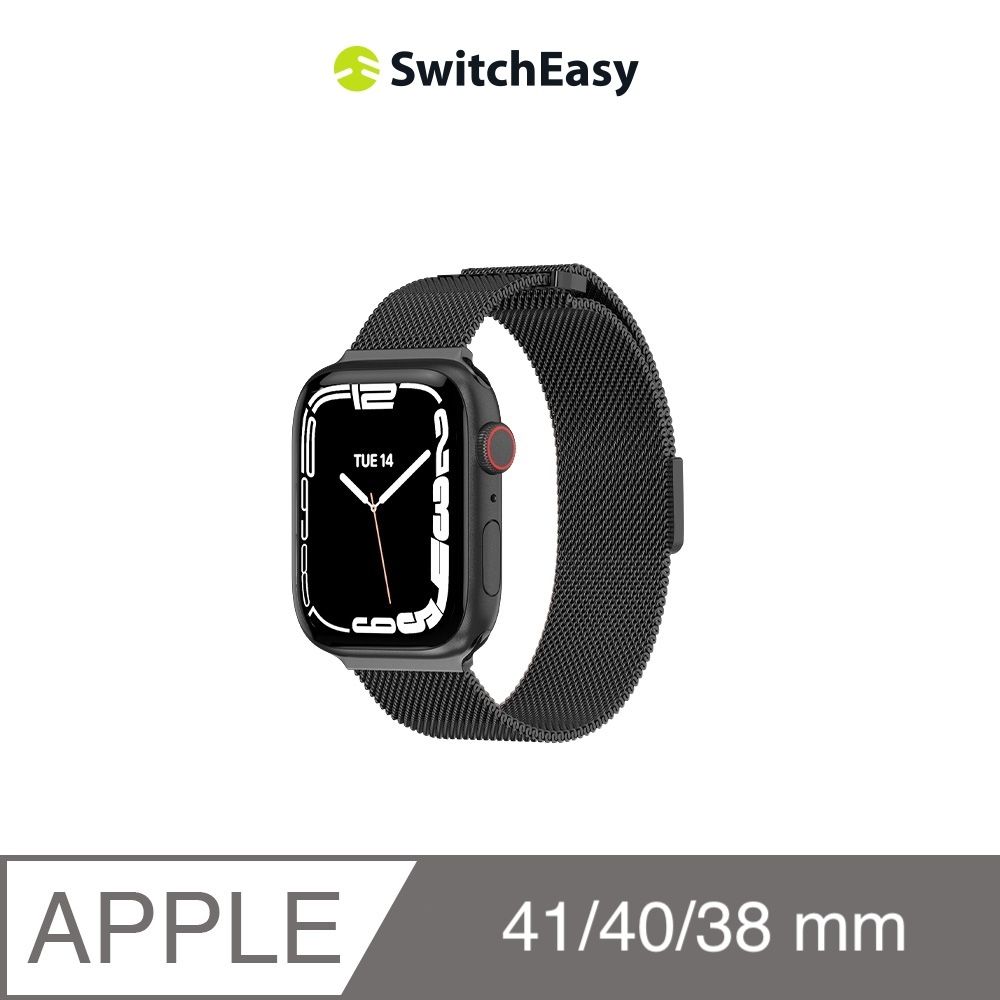 SwitchEasy 魚骨牌 Apple Watch 9/8/7 38/40/41mm Mesh 不鏽鋼米蘭磁扣錶帶,黑色