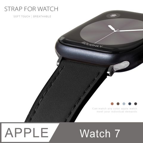 Apple Watch 7 質感美學 皮革錶帶 適用蘋果手錶 - 渡鴉黑質地舒適，耐磨柔韌