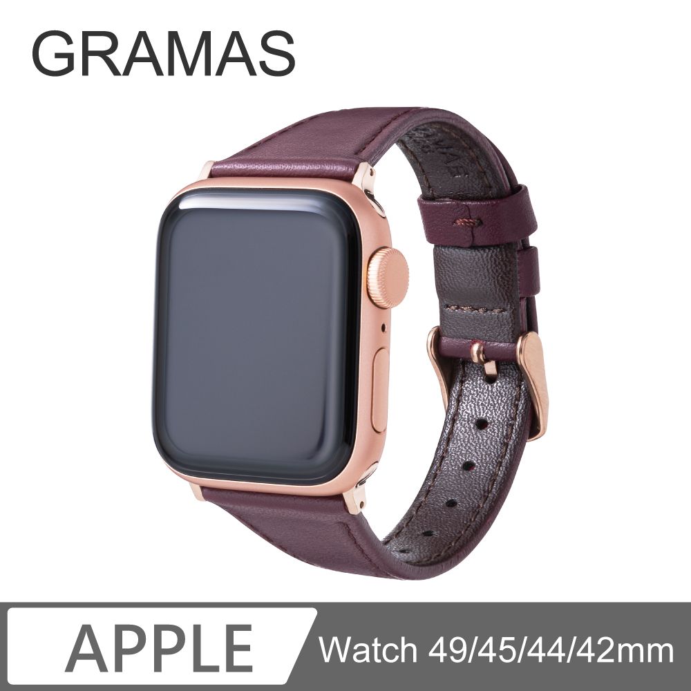 Gramas Apple Watch 42/44/45mm 莫蘭迪仕女真皮錶帶-酒紅- PChome 24h購物