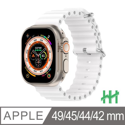 Apple 蘋果 Watch 42/44/45/49mm 可調扣環海洋矽膠錶帶(白色)