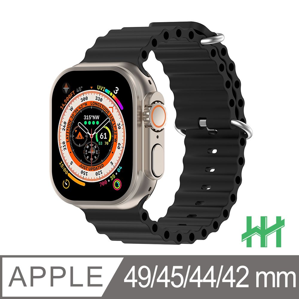 HH-Apple Watch 42/44/45/49mm 可調扣環海洋矽膠錶帶(午夜色) - PChome