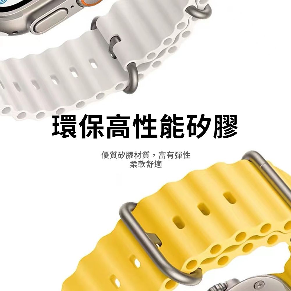 Apple 蘋果  Watch 42/44/45/49mm 可調扣環海洋矽膠錶帶(午夜色)