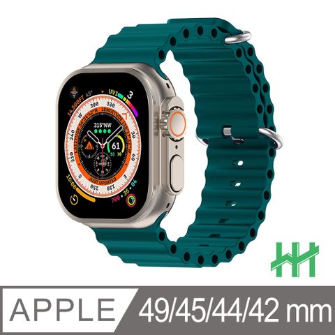 Apple 蘋果 Watch 42/44/45/49mm 可調扣環海洋矽膠錶帶(莫蘭迪綠)