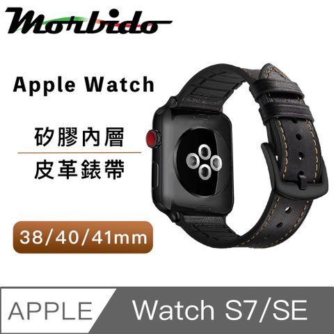 Morbido 蒙彼多 Apple Watch S7/SE 38/40/41mm矽膠皮革錶帶 黑