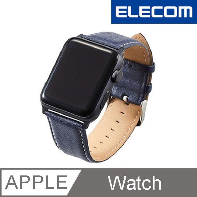 ELECOM  Apple Watch 42mm錶帶皮革-極簡藍