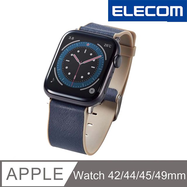 ELECOM  Apple Watch 45/44/42mm MINIO錶帶-海軍藍霧棕